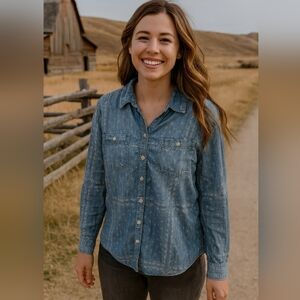 NEW Maurices Blue White Long Sleeve Button Up Western Rodeo Cowgirl‎ Shirt Sz XL